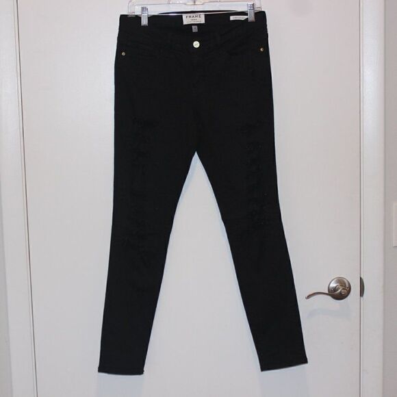 Frame Denim Black Le Skinny de Jeanne Ripped Jeans Women Size 29 - Picture 2 of 13
